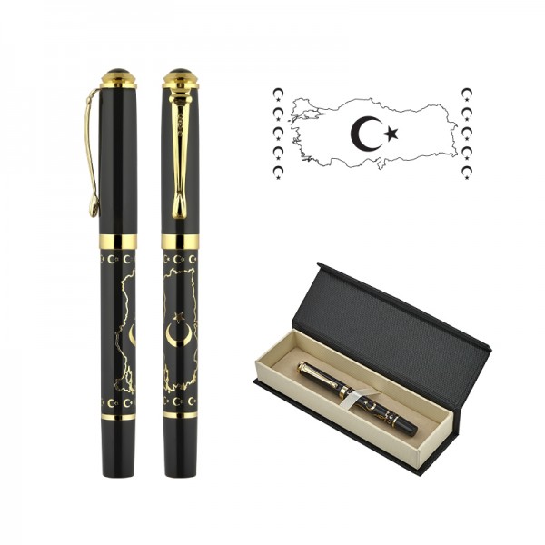 PS-24000 685-KR Türkiye Kabartma Figürlü Metal Roller Kalem Seti