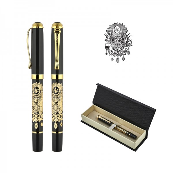 PS-20798 685-KR Tuğra Kabartma Figürlü Metal Roller Kalem Seti