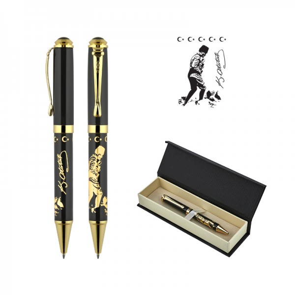 PS-20806 685-KT Ata Kabartma Figürlü Metal Tükenmez Kalem Seti