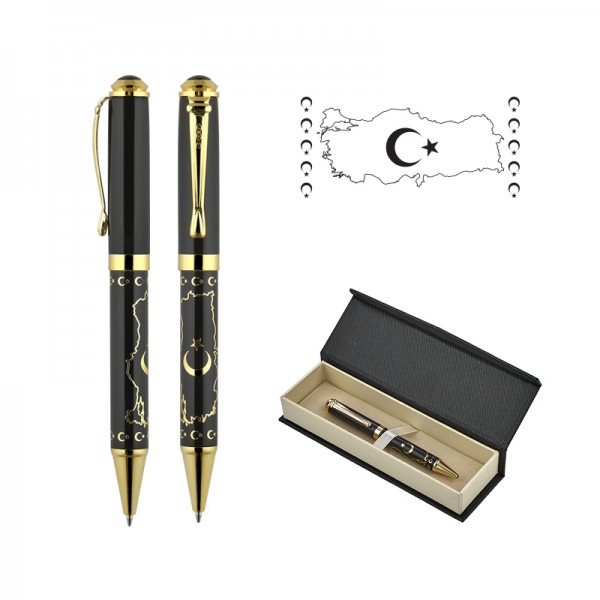 PS-24002 685-KT Türkiye Kabartma Figürlü Metal Tükenmez Kalem Seti