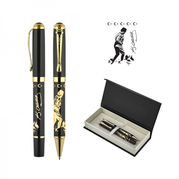 PS-20794 685-RT Ata Kabartma Figürlü Metal Roller & Tükenmez Kalem Seti