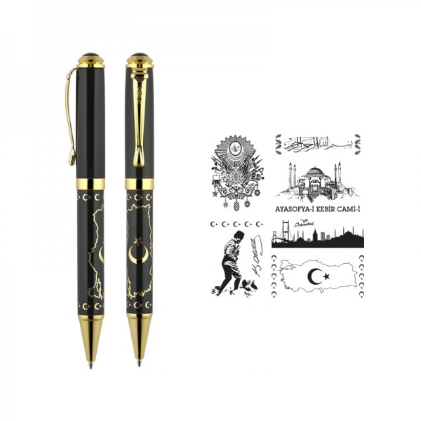 PS-20844 685-T Tuğra Kabartma Figürlü Metal Tükenmez Kalem