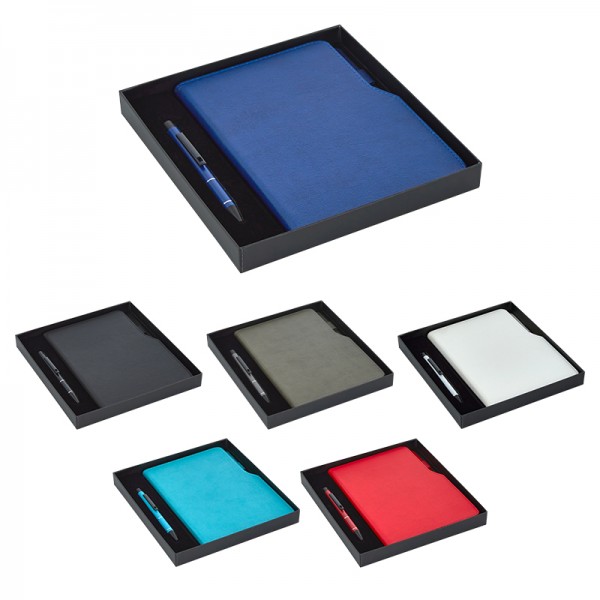 PS-23282 941-K Lacivert Hediyelik Set - 15X21 Renkli Kenar Not Defteri - Metal Tükenmez Kalem
