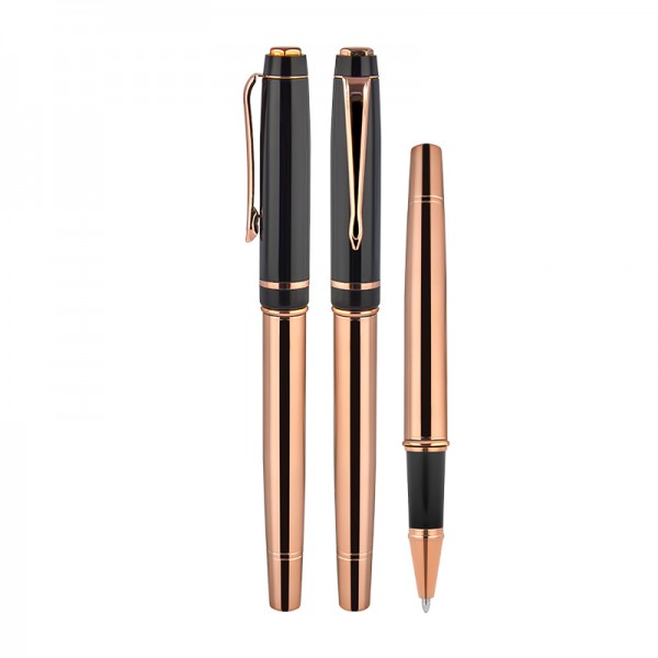 PS-24098 1219-R Rose Gold-Siyah Metal Roller Kalem