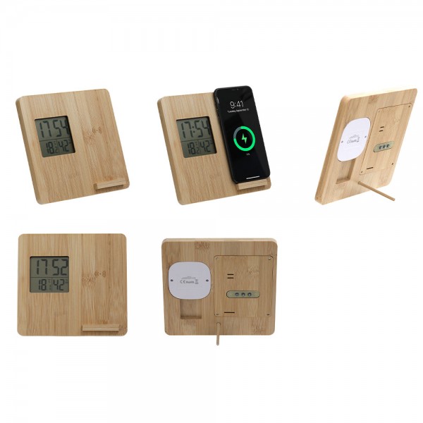 PS-29804 Masaüstü Bambu Saat Wireless Mobil Şarj Cihazı